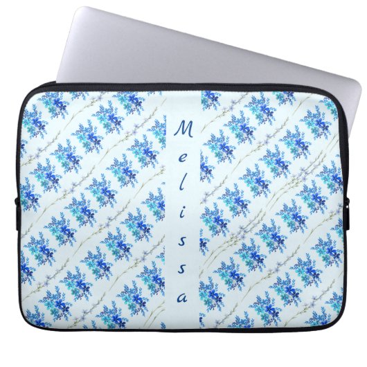 Trendy Chic Botanical Blue Watercolor Blume Laptopschutzhülle (Vorderseite)