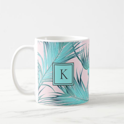 Trendy Chic Coastal Palms Muster mit Monogramm Kaffeetasse (Links)