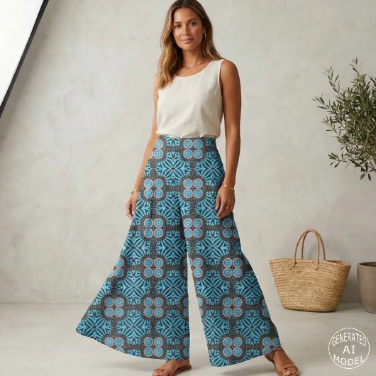Trendy Chic Geometric Black and Turquoise Pattern Stoff