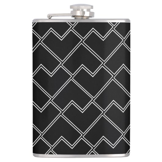 Trendy Chic Geometric Black and White Flachmann (Vorderseite)