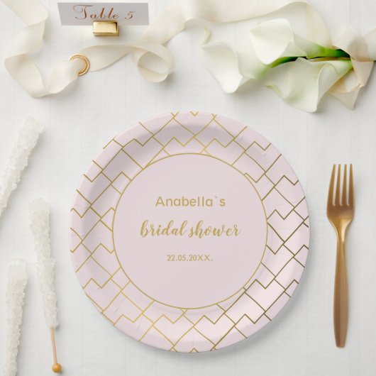 Trendy Chic Geometric Golden Blush Pink Pappteller (Hochzeit)
