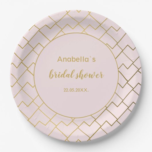 Trendy Chic Geometric Golden Blush Pink Pappteller (Vorderseite)