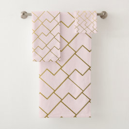 Trendy Chic Geometric Golden Blush Tiles Pattern Badhandtuch Set