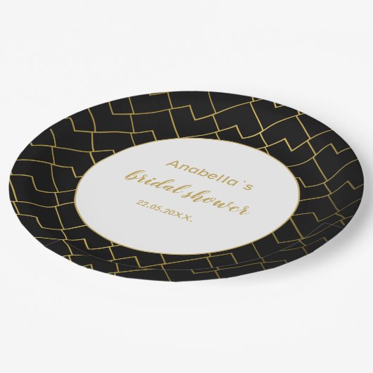 Trendy Chic Geometric Golden Blush Tiles Pattern Pappteller (Schrägansicht)