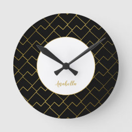 Trendy Chic Geometric Golden Blush Tiles Pattern Runde Wanduhr