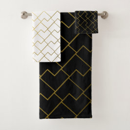 Trendy Chic Geometric Golden Tiles Muster Bath to Badhandtuch Set