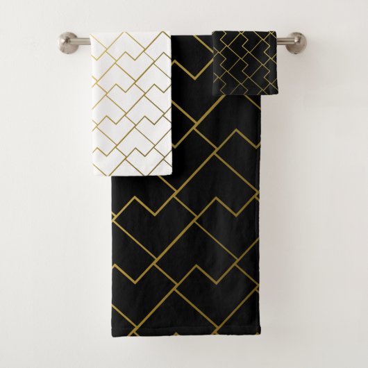 Trendy Chic Geometric Golden Tiles Muster Bath to Badhandtuch Set (Insitu)