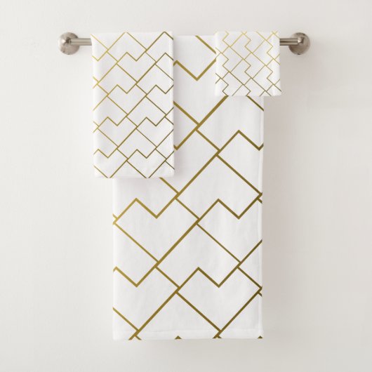 Trendy Chic Geometric Golden Tiles Pattern Badhandtuch Set (Insitu)