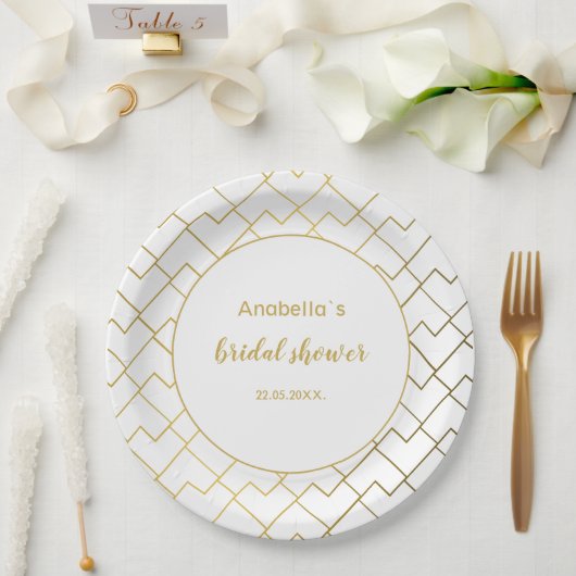 Trendy Chic Geometric Golden White Pappteller (Hochzeit)