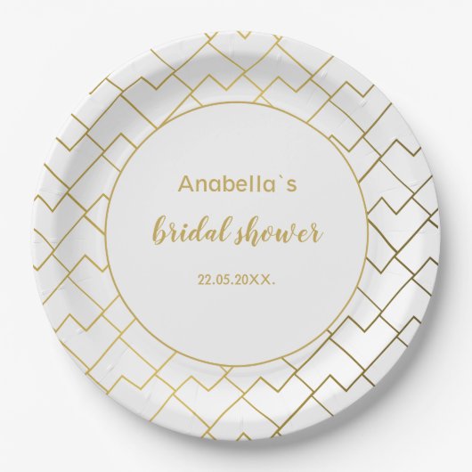 Trendy Chic Geometric Golden White Pappteller (Vorderseite)