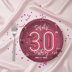 Trendy Chic Glam Metallic Neon Pink 30. Geburtstag Pappteller