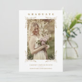 Trendy Chic Golden Lace Romantisches Graduate Foto Einladung (Stehend Vorderseite)