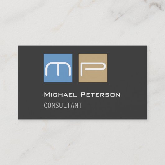 Trendy Chic Gray Blue Beige Monogram Business Card Visitenkarte (Vorderseite)
