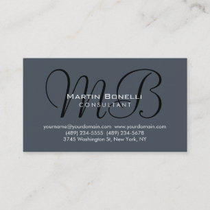 Trendy Chic Gray Monogram Consultant Business Card Visitenkarte