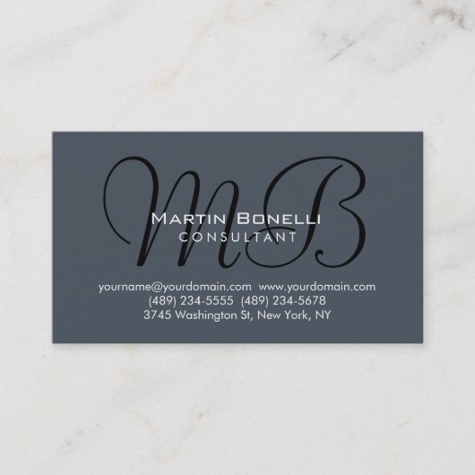 Trendy Chic Gray Monogram Consultant Business Card Visitenkarte (Vorderseite)
