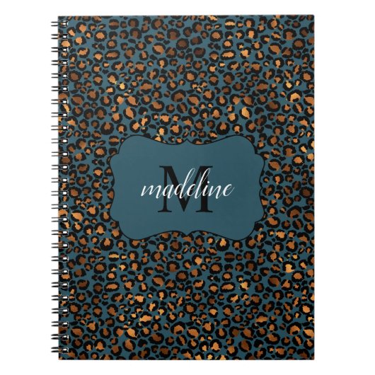 Trendy Chic Leopard Muster Monogram Name Spiral Notizblock (Vorderseite)