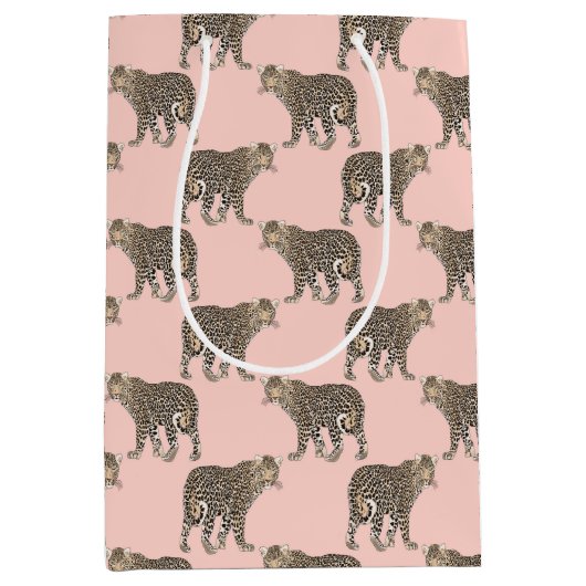 Trendy Chic Leopard Tiermuster Mittlere Geschenktüte (Vorderseite)