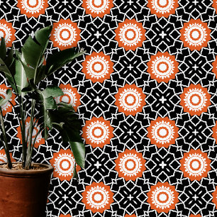 Trendy Chic marokkanisch Schwarz Orange White Geom Tapete
