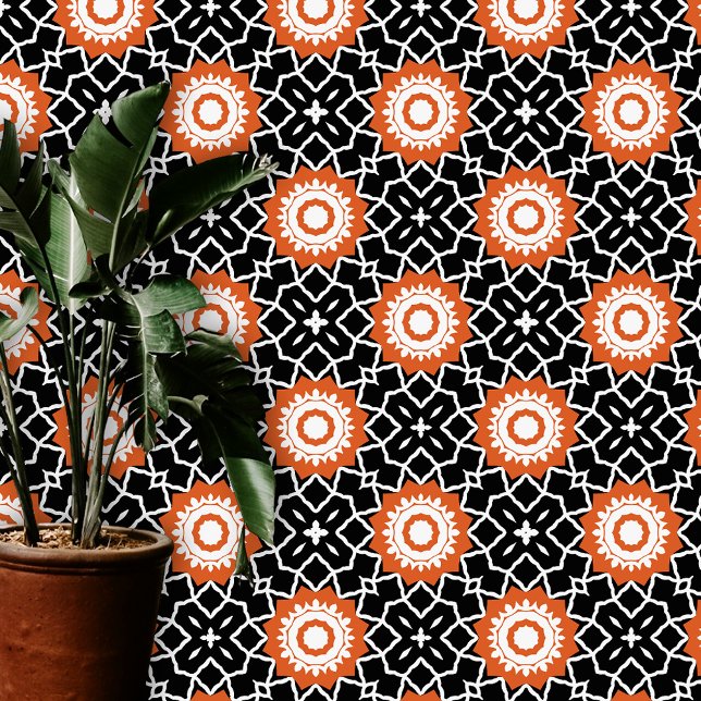 Trendy Chic marokkanisch Schwarz Orange White Geom Tapete (Von Creator hochgeladen)