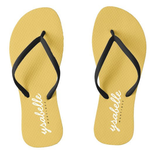 Trendy Chic Mustard Yellow Einfache, feine Schreib Badesandalen (Fußbett)