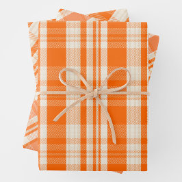 Trendy & Chic Orange & Cream Plaid Patterns Geschenkpapier Set