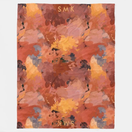 Trendy Chic Terracotta Rust Orange Brown Monogram Fleecedecke (Vorderseite)