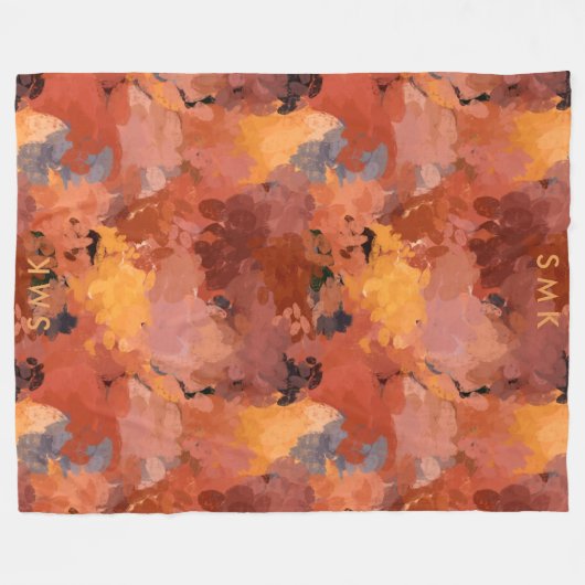 Trendy Chic Terracotta Rust Orange Brown Monogram Fleecedecke (Vorderseite (Horizontal))