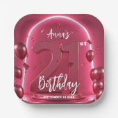 Trendy Chic Vibrant Hot Pink Neon 21st Birthday Pappteller (Vorderseite)