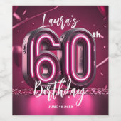 Trendy Chic Vibrant Hot Pink Neon 60th Birthday Weinetikett (Einzelnes Label)