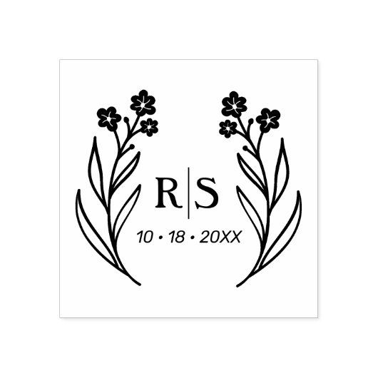 Trendy Chic Wedding Wildblumen Initials Monogram Gummistempel (Prägung)