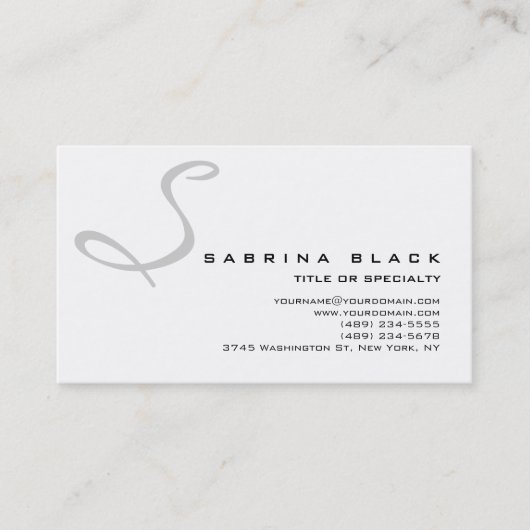 Trendy Chic White Gray Monogram Business Card Visitenkarte (Vorderseite)