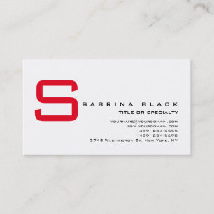 Trendy Chic White Red Monogram Business Card Visitenkarte