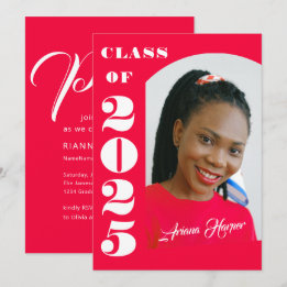 Trendy Chic White Script Pink Graduation Party Einladung