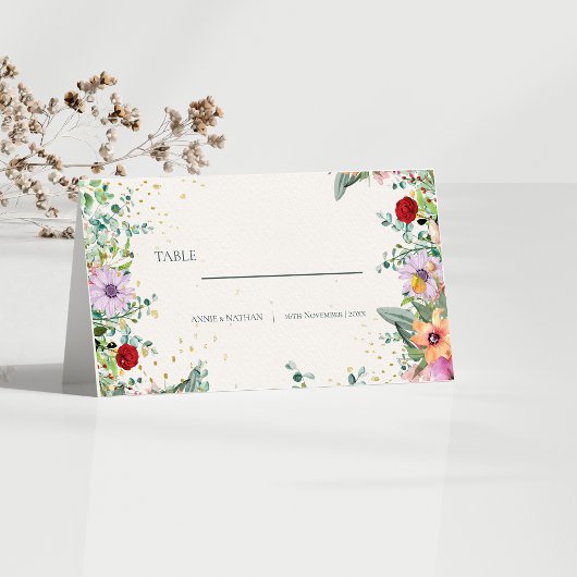Trendy Chic Wildblumen Floral Wedding Empfang Platzkarte