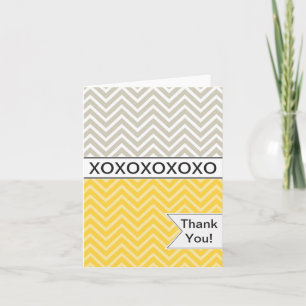 Trendy Chic Yellow Chevron XOXO Thank You Card Dankeskarte