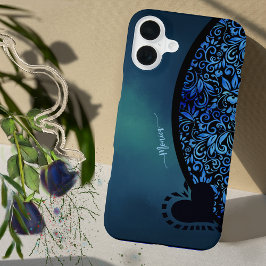Trendy Chick Floral Blue Gradient Heart iPhone 16 Plus Hülle
