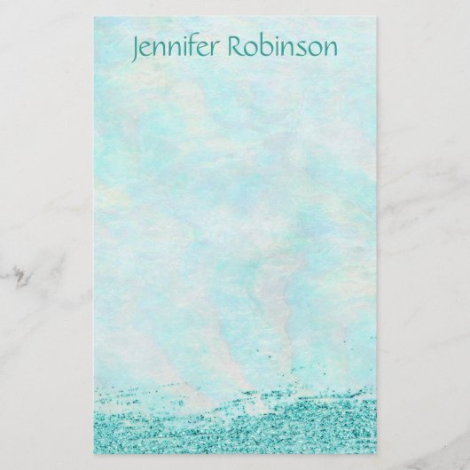 Trendy Chicwatercolor-Glitzer-Ozean-Brise Briefpapier (Vorderseite)