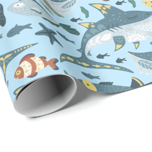 Trendy Children Cute Shark Under The Sea Pattern Geschenkpapier (Rolleneckpunkt)
