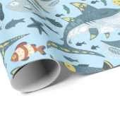 Trendy Children Niedlich Shark under Sea Pattern Geschenkpapier (Rolleneckpunkt)