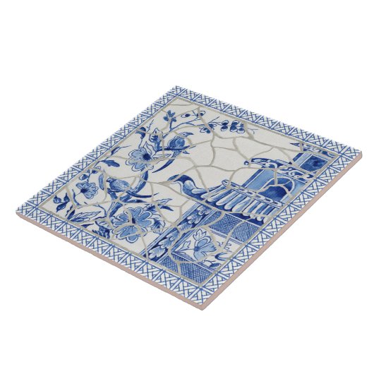 Trendy Chinoiserie Chic Blue White Chinese Pagoda Fliese (Seite)