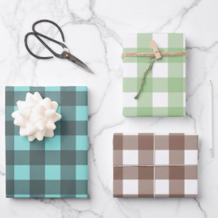 Trendy Chistmas kariertes, blaues und braunes Must Geschenkpapier Set