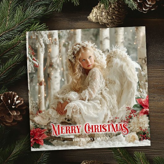 Trendy Christmas angel red and gold artistic cards Feiertagskarte