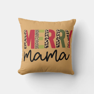 Trendy Christmas Color Block Leopard Merry Mama Kissen