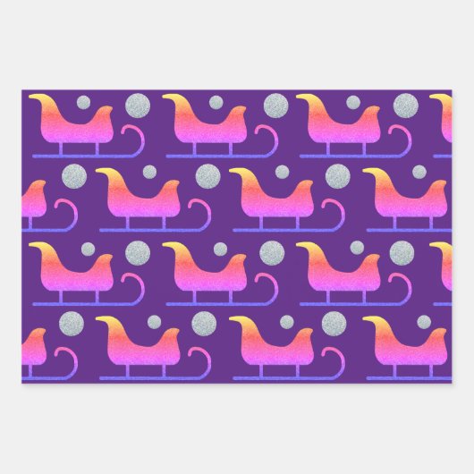 Trendy Christmas Girly Hot Pink Sleigh Glitzer Geschenkpapier Set (Vorderseite)