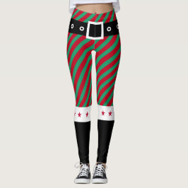 Trendy Christmas Green Stripes Candy Cane Elf Leggings