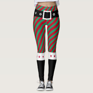 Trendy Christmas Green Stripes Candy Cane Elf Leggings