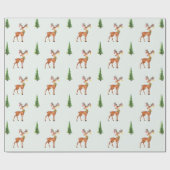 Trendy Christmas Green Tree and Deer Pattern Geschenkpapier (Flach)