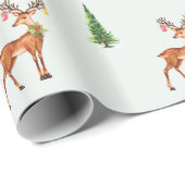 Trendy Christmas Green Tree and Deer Pattern Geschenkpapier (Rolleneckpunkt)