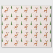 Trendy Christmas Green Tree and Deer Pattern Geschenkpapier (Flach)