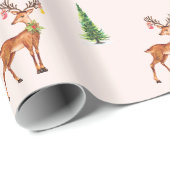 Trendy Christmas Green Tree and Deer Pattern Geschenkpapier (Rolleneckpunkt)